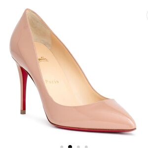 Christian Louboutin Nude Patent Leather Pointed-Toe Pumps with Red Sole